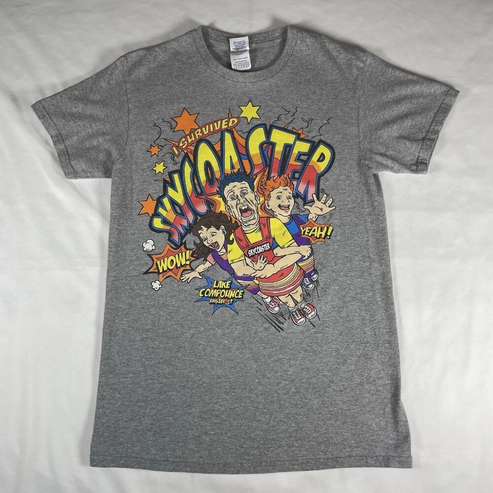 VINTAGE Lake Compounce "I Survived Skycoaster" T-Shirt - Bristol, CT Theme Park